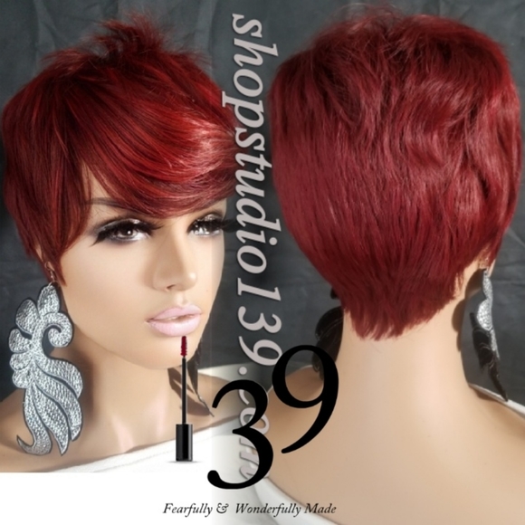Red hot pixie wig with bangs